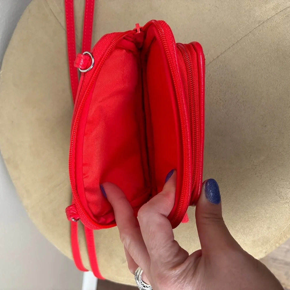 Vera Bradley On The Square Wristlet Crossbody Red Microfiber Quilted Purse EUC